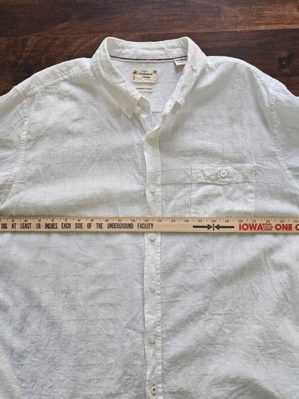 Men's White Linen Short Sleeve Shirt XXL plaid (by Weatherproof Vintage) - Picture 6 of 6
